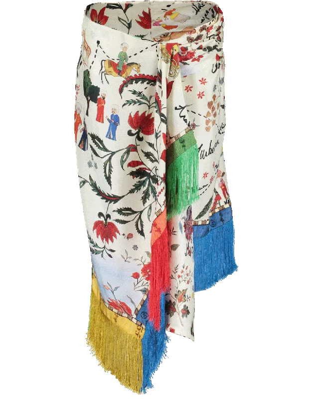 Road Print Fringe Sarong Skirt leather skirt durable