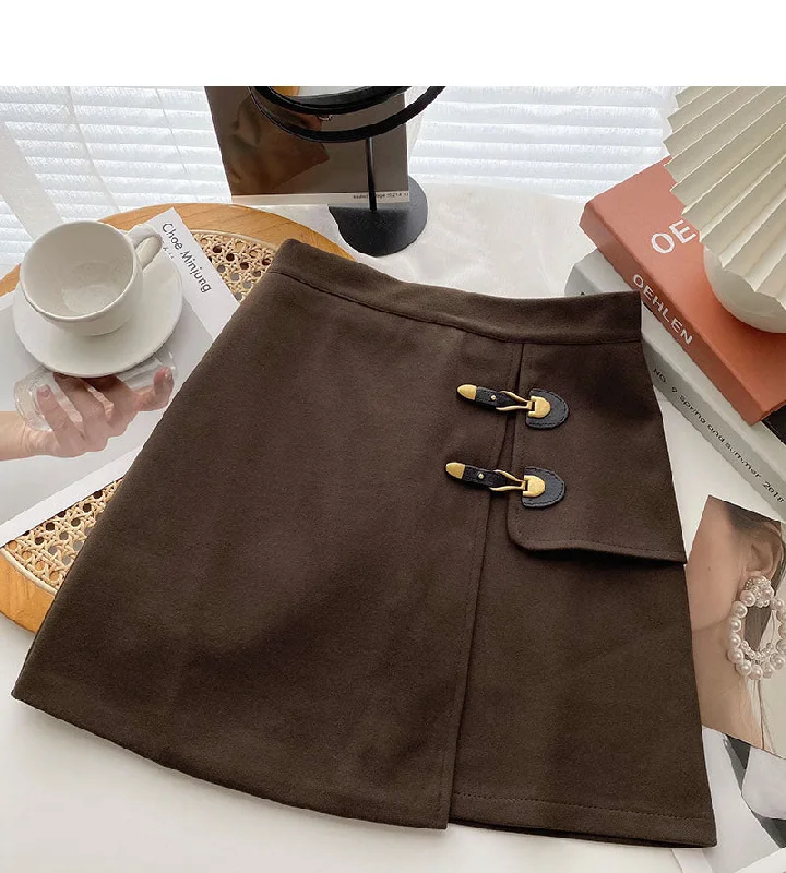 Simple and personalized design fashion split A-shaped high waist skirt  5555 cashmere skirt fine