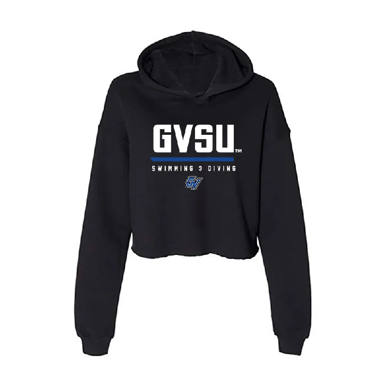 Grand Valley - NCAA Women's Swimming & Diving : Linda Frick - Women's Crop Fleece Hoodie Hoodie with Mock Neck Collared Structured Grand Valley - NCAA Women's Swimming & Diving : Linda Frick - Women's Crop Fleece Hoodie Hoodie with Mock Neck Collared Structured