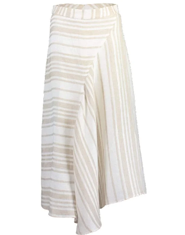 A-Line Linen Midi Skirt - Taupe Stripe chiffon skirt airy