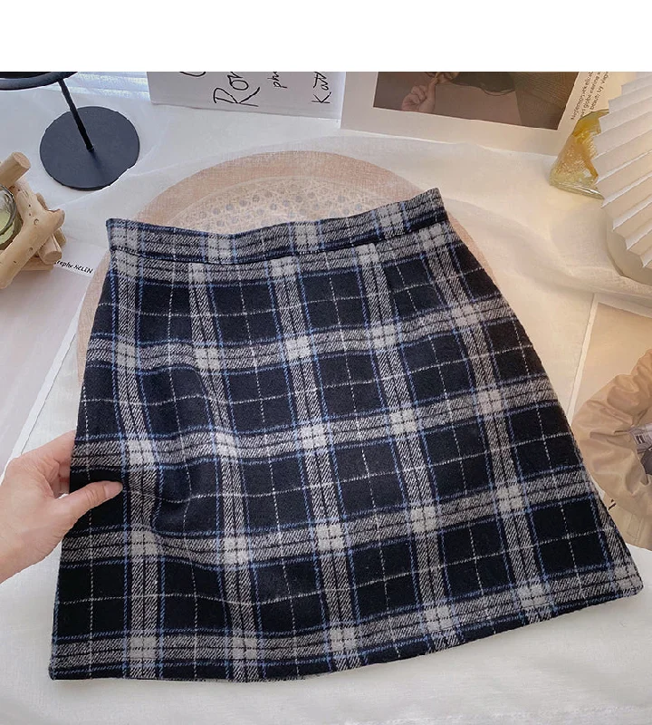 Hong Kong style retro plaid pattern shows thin high waist short skirt fashion  5624 lace skirt intricate