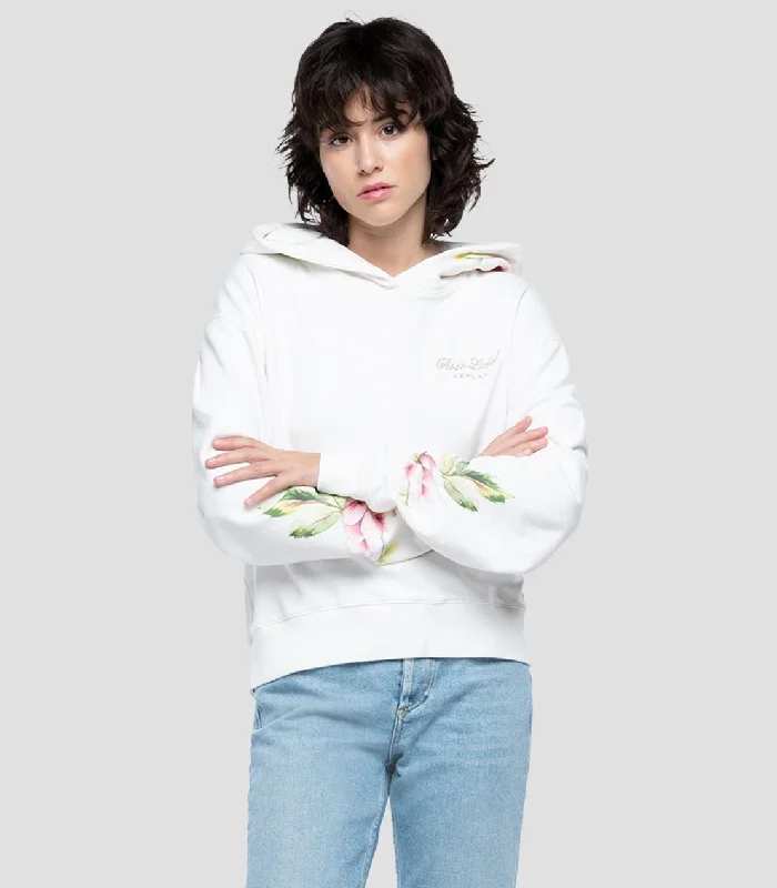 Replay W3627 ROSE LABEL Hoodie Hoodie with Hem Embroidery Detailed Premium