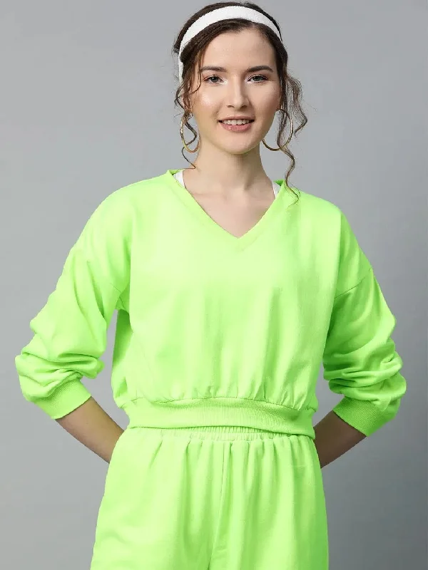 Neon Green V-Neck Crop Sweatshirt Hoodie Dress Longline Feminine