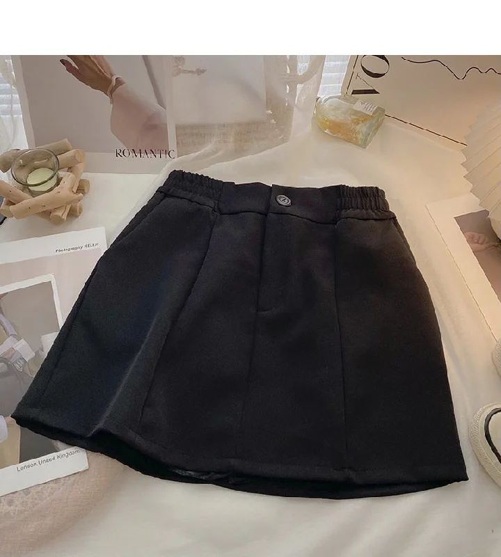 Casual solid color basic versatile high waist short skirt  5654 denim skirt casual