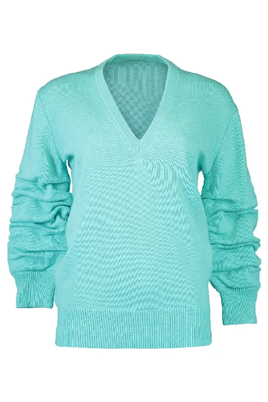 Ruched Sleeve Pullover V-Neck Stylish Pullover