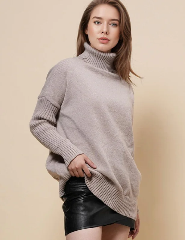 Ladies High Neck Solid Color Pullover Sweather SKT4868 Leg Sleeve Comfort