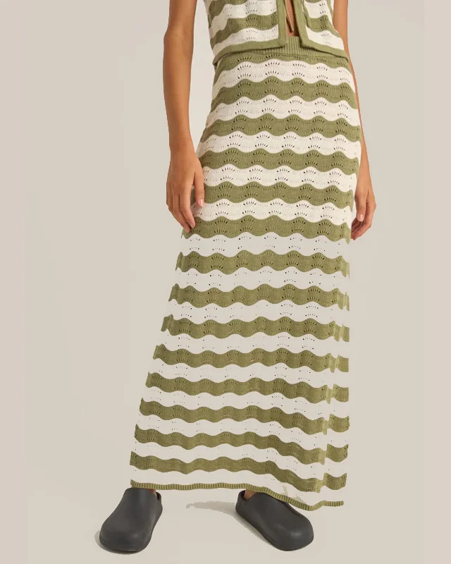 Carmen Stripe Knit Maxi Skirt wool skirt sturdy