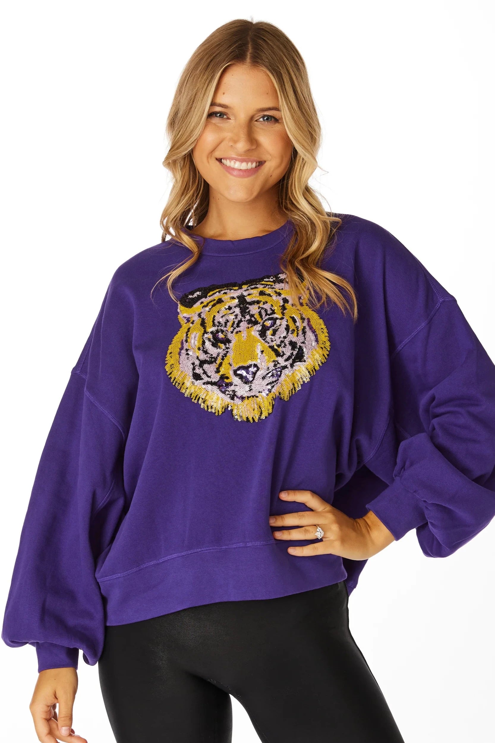 LSU Tigers Women's Sequin Balloon Pullover High Neck Pullover