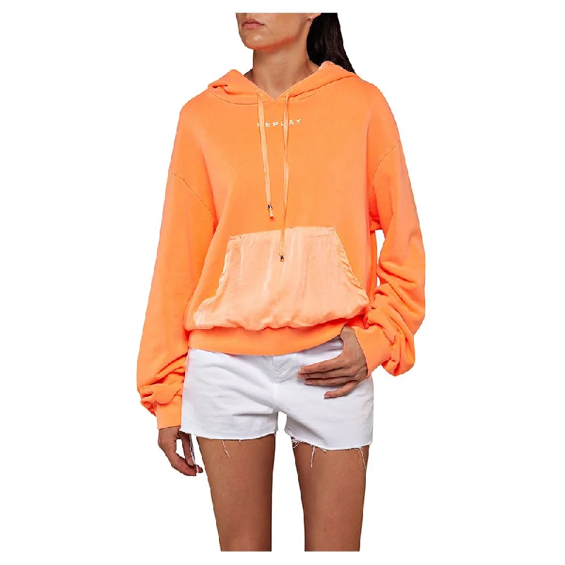 Replay Women's W3878A Hooded Sweatshirt, Washed Orange Hoodie with Hood Adjustable Protection Replay Women's W3878A Hooded Sweatshirt, Washed Orange Hoodie with Hood Adjustable Protection