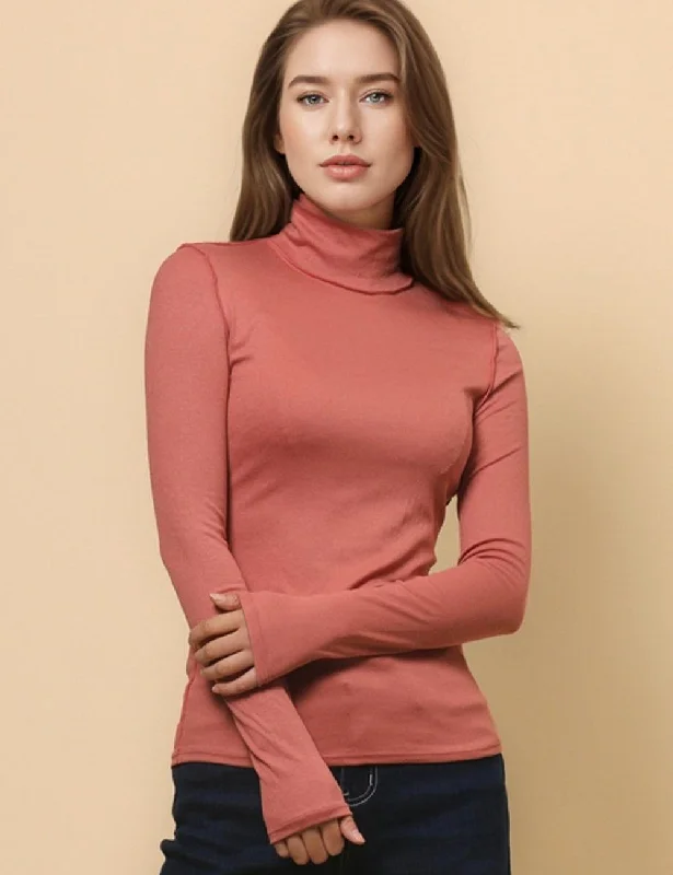 Ladies Turtleneck Soft Basic Blouse Everyday Pullover Tee SKT630 Cowl Neck Pullover