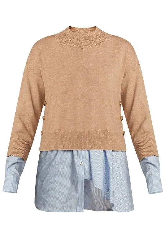 Beri Mixed Media Pullover Boat Neck Sweater