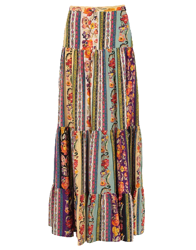 Multi Print Midburn Maxi Skirt flowy skirt hem