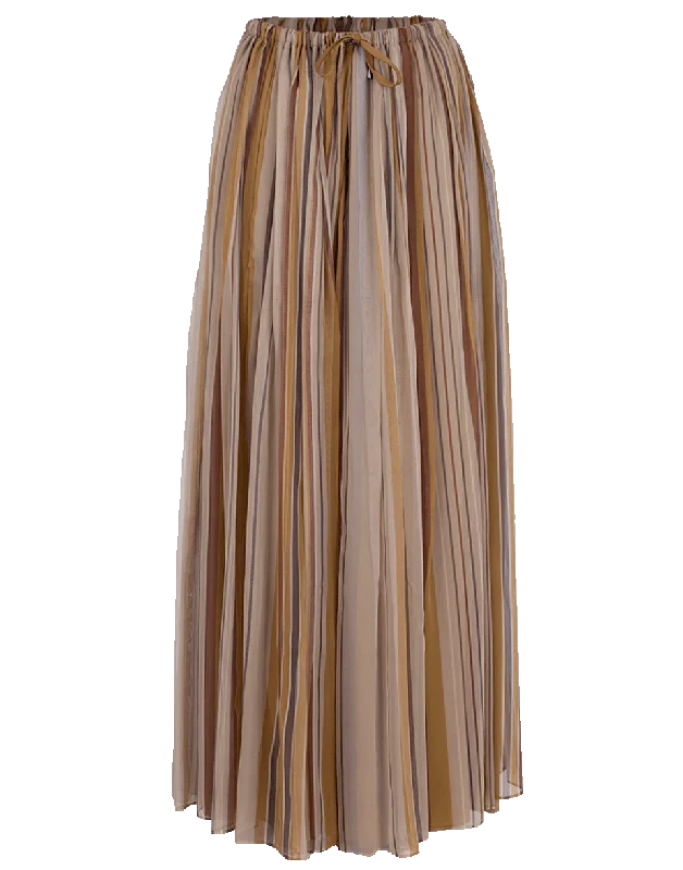 Stripe Chiffon Drawstring Maxi Skirt corduroy skirt durable