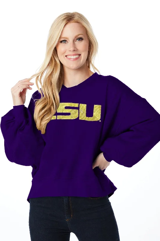 LSU Tigers Women's Sequin Pullover II Purple Boat Neck Sweater