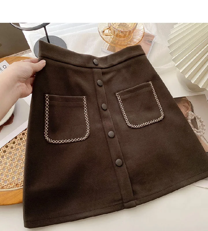 New Korean fashion retro small pocket skirt trend  5554 corduroy skirt textured