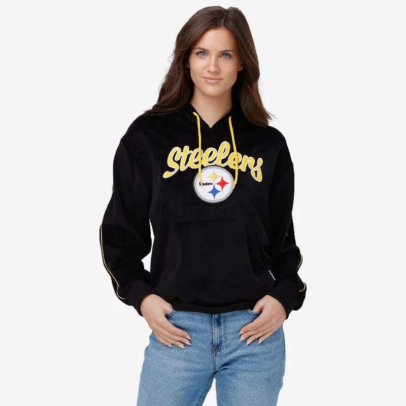 Pittsburgh Steelers Womens Velour Hooded Sweatshirt Hoodie with Sequins Glamorous Eye-catching Pittsburgh Steelers Womens Velour Hooded Sweatshirt Hoodie with Sequins Glamorous Eye-catching