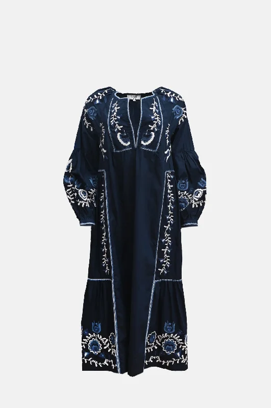 Inga Embroidery L/Slv Dress Navy Tunics Running lightweight