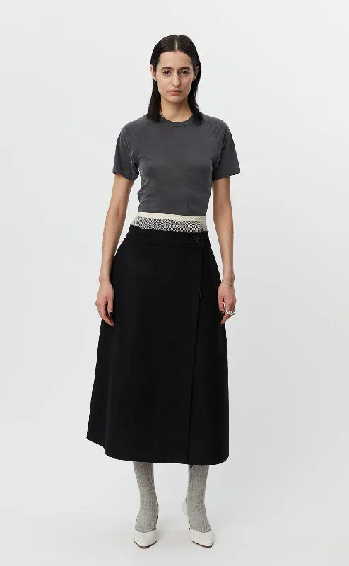 Heavy Wool Wrap Skirt - Black pencil skirt chic