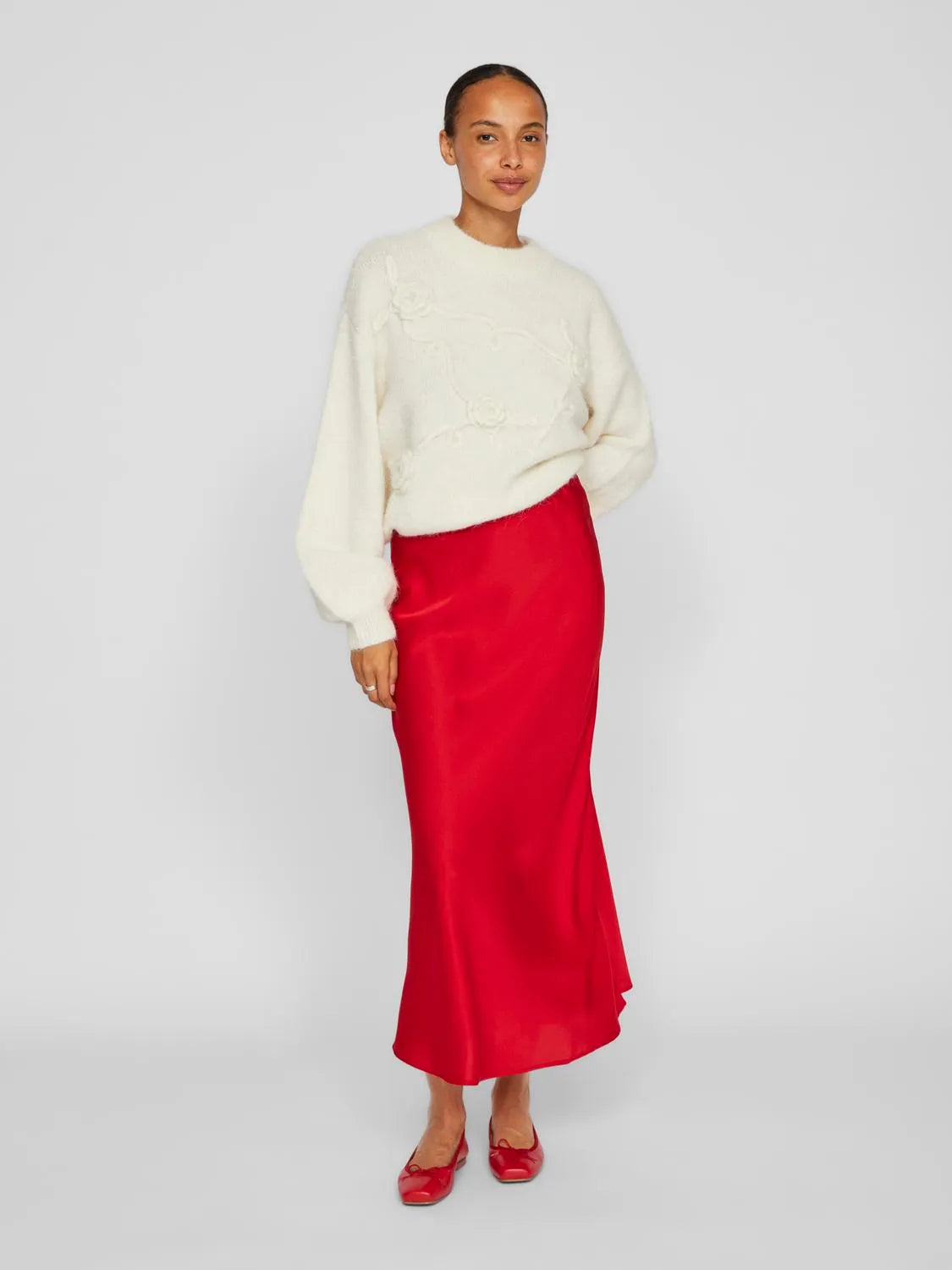 SATIN MIDI SKIRT RED velvet skirt plush