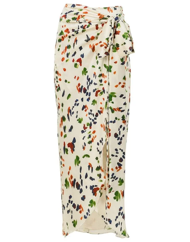 Bonnan Watercolor Print Stretch-Silk Wrap Skirt linen skirt natural