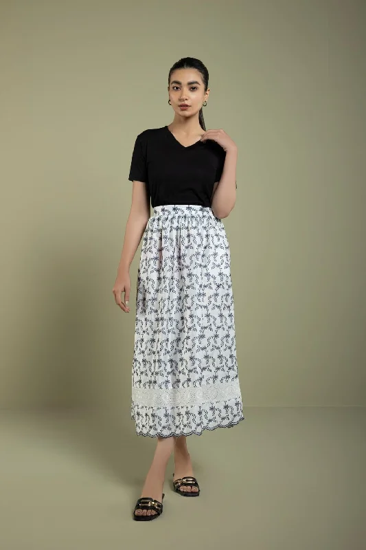 Sapphire - Embroidered Cotton Skirt midi skirt versatile