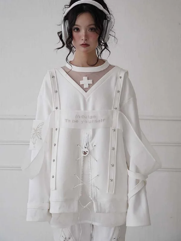 Niche Embroidered Fashionable Sweatshirt【s0000008141】 Hoodie with Bell Sleeves Flared Feminine