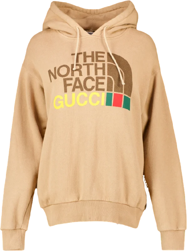 Gucci X The North Face Beige Oversized Logo Hoodie UK XXS Hoodie with Hem Lace Feminine Delicate Gucci X The North Face Beige Oversized Logo Hoodie UK XXS Hoodie with Hem Lace Feminine Delicate
