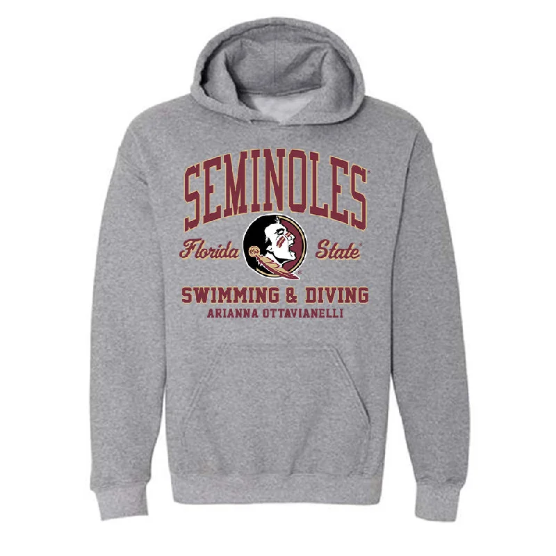 FSU - NCAA Women's Swimming & Diving : Arianna Ottavianelli - Classic Fashion Shersey Hooded Sweatshirt Hoodie with Exposed Zipper Edgy Industrial