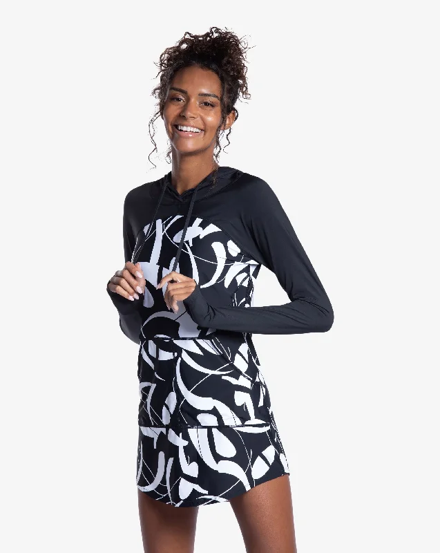 BloqUV x JANTZEN Collab: Women's UPF 50+ Hoodie Dress (2009J) - Botanical Domino Hoodie with Ribbed Neckline Snug Warm BloqUV x JANTZEN Collab: Women's UPF 50+ Hoodie Dress (2009J) - Botanical Domino Hoodie with Ribbed Neckline Snug Warm