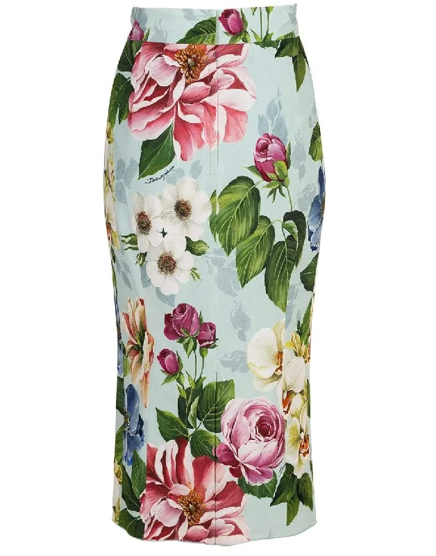 Floral Print Cady Pencil Skirt cashmere skirt fine