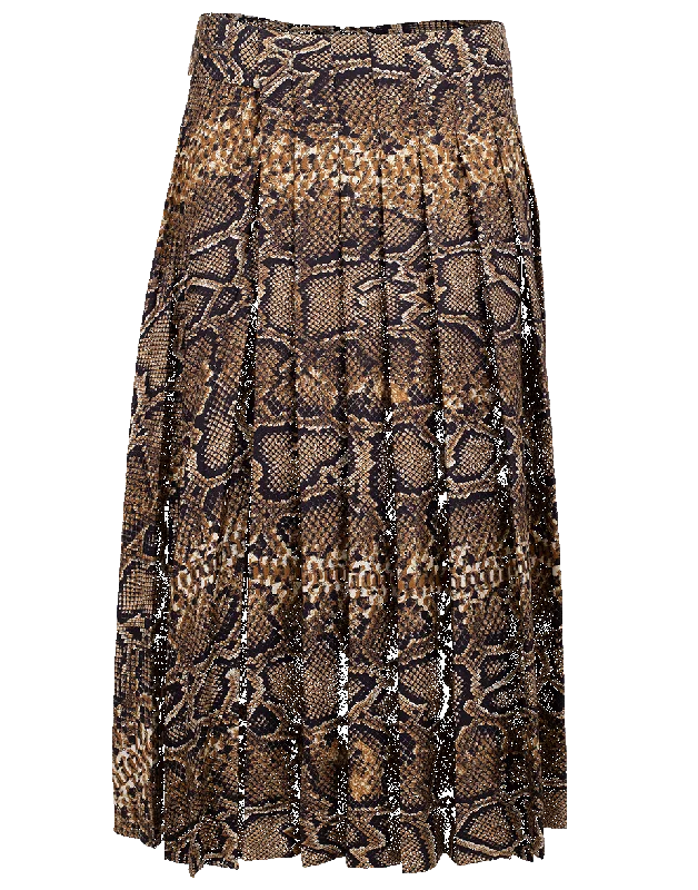 Pleated Snake Print Midi Skirt velvet skirt sumptuous