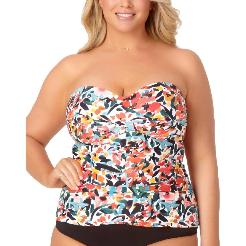 Plus Sunset Womens Floral Twisted Tankini Swim Top chic tank top