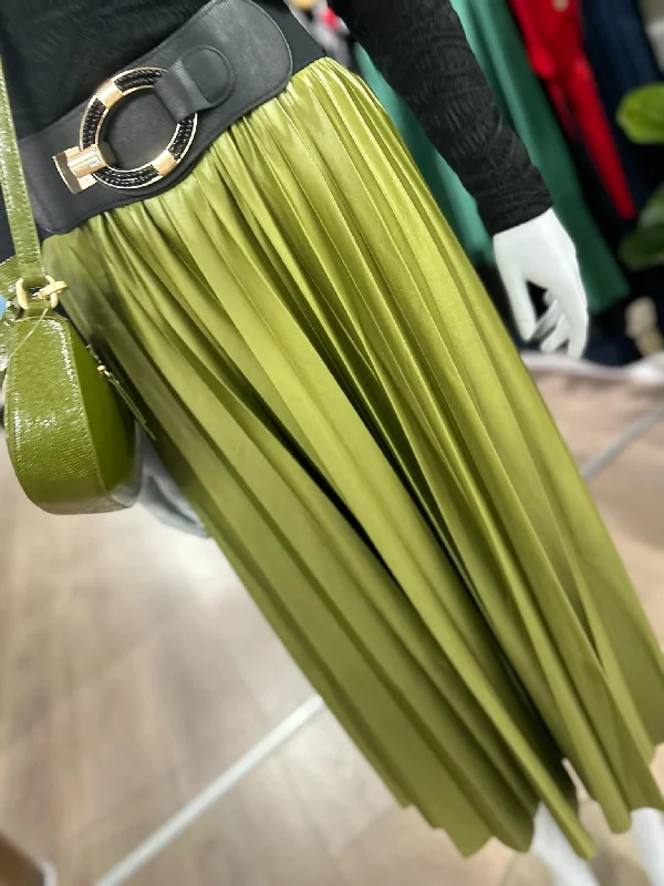 VINITBAN MIDI SKIRT OLIVE linen skirt relaxed