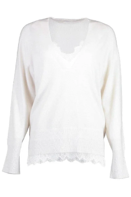 Lace Vee Layered Pullover Top Open Neck Pullover