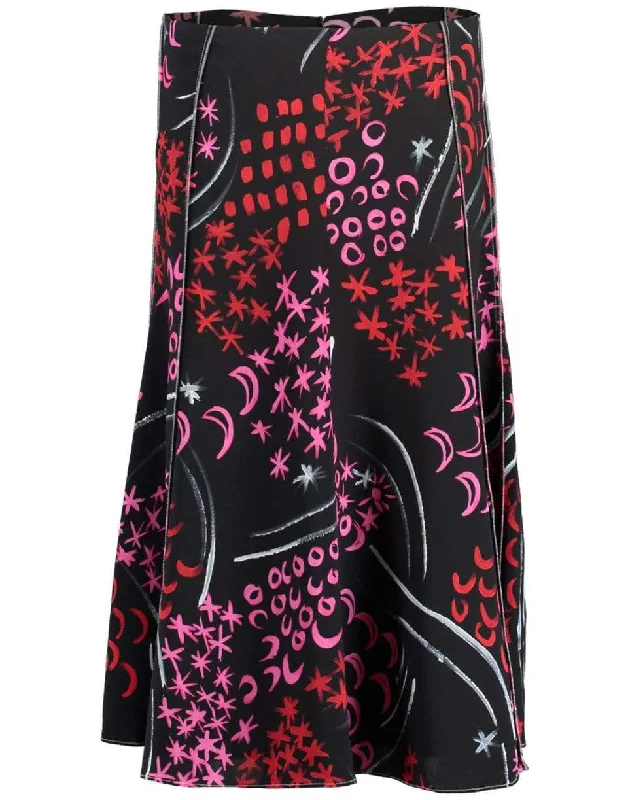 Black and Red Printed Midi Skirt cotton skirt soft