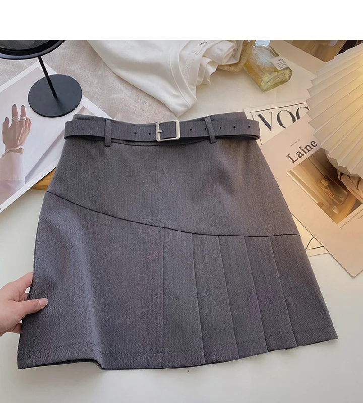 Korean version of student aging design pure color high waist A-line skirt  5658 linen skirt airy