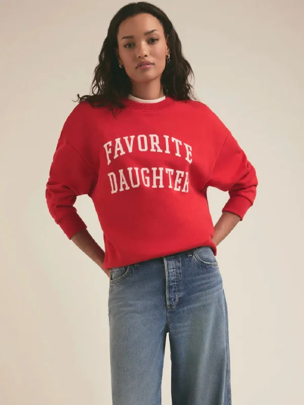 {Favorite Daughter} Collegiate Crewneck Sweatshirt Hoodie with Hem Fringe Bohemian Relaxed