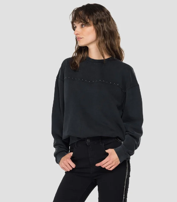 Replay W3580 crewneck sweatshirt with rhinestones Hoodie Jacket Zipper Layering