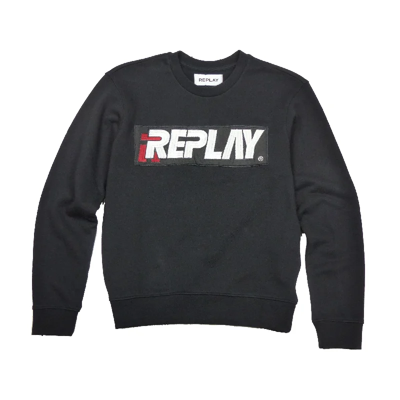 Replay Womens W3971L Embroidered Logo Crew Neck Sweatshirt, Black Hoodie with Print Artistic Unique Replay Womens W3971L Embroidered Logo Crew Neck Sweatshirt, Black Hoodie with Print Artistic Unique