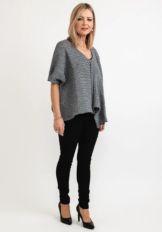 Naya Woven Knit V Neck Pullover, Grey Boyleg Sleeve Pullover