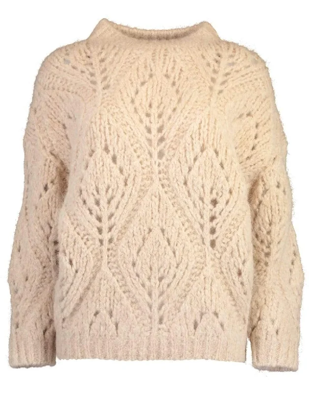 Open Weave Long Sleeve Pullover Top Oblong Neck Pullover