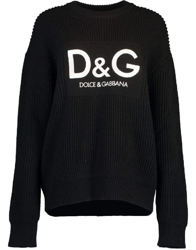 Ribbed D&G Embroidered Pullover Seamless Knit Pullover