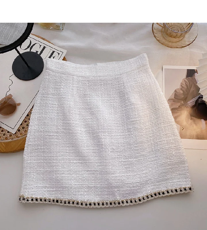 Korean version of A-line skirt with slim and fragrant style and high waist  5608 lightweight skirt design