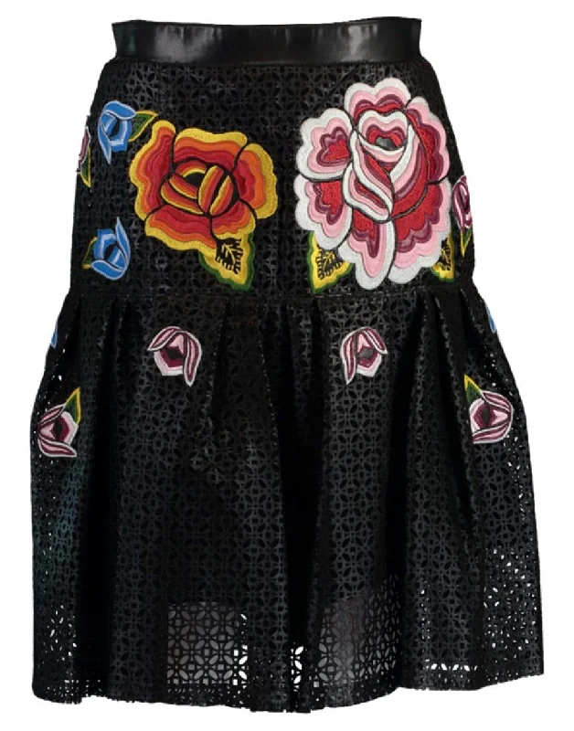 Embroidered Laser Cut Leather Skirt linen skirt breathable