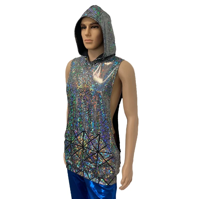 Unisex Muscle Tank Hoodie in Silver Shattered Glass/Glass Pane Pocket Shirt Hoodie with Thumb Holes Functional Cozy Unisex Muscle Tank Hoodie in Silver Shattered Glass/Glass Pane Pocket Shirt Hoodie with Thumb Holes Functional Cozy