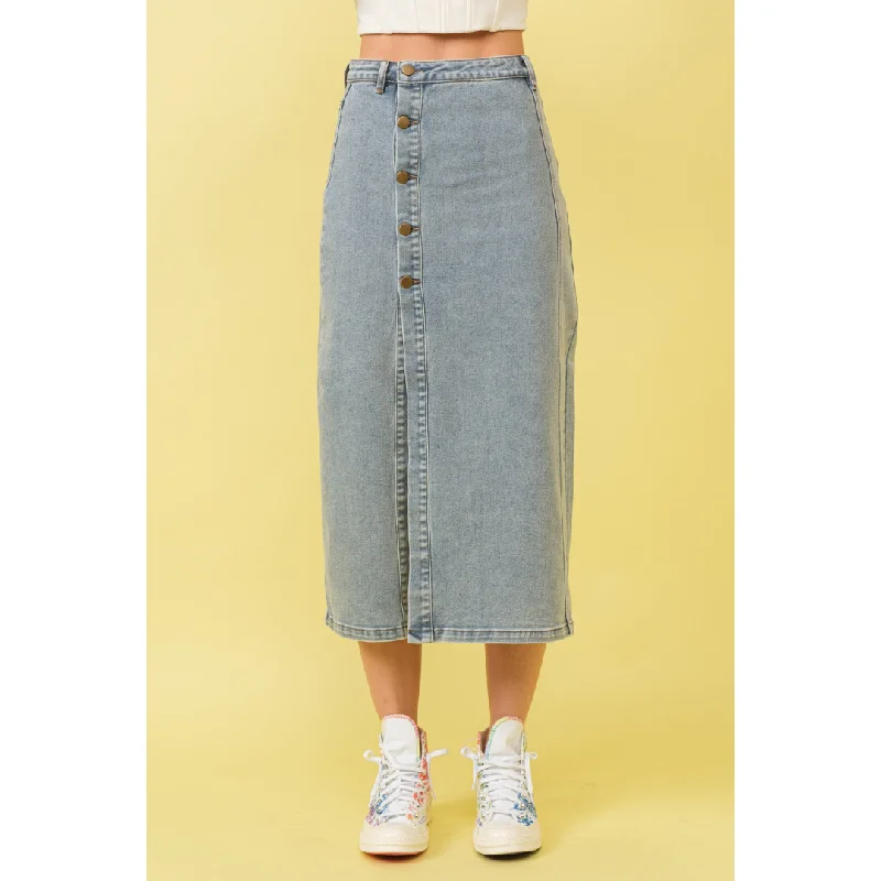 Mid Rise Stretch Midi Denim Skirt denim skirt durable