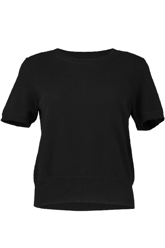 Short Sleeve Cropped Pullover - Black Cashmere Luxurious Pullover