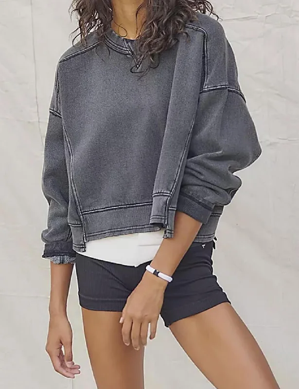 Ladies Solid Color Cropped Pullover SKT523 Wide Sleeve Pullover