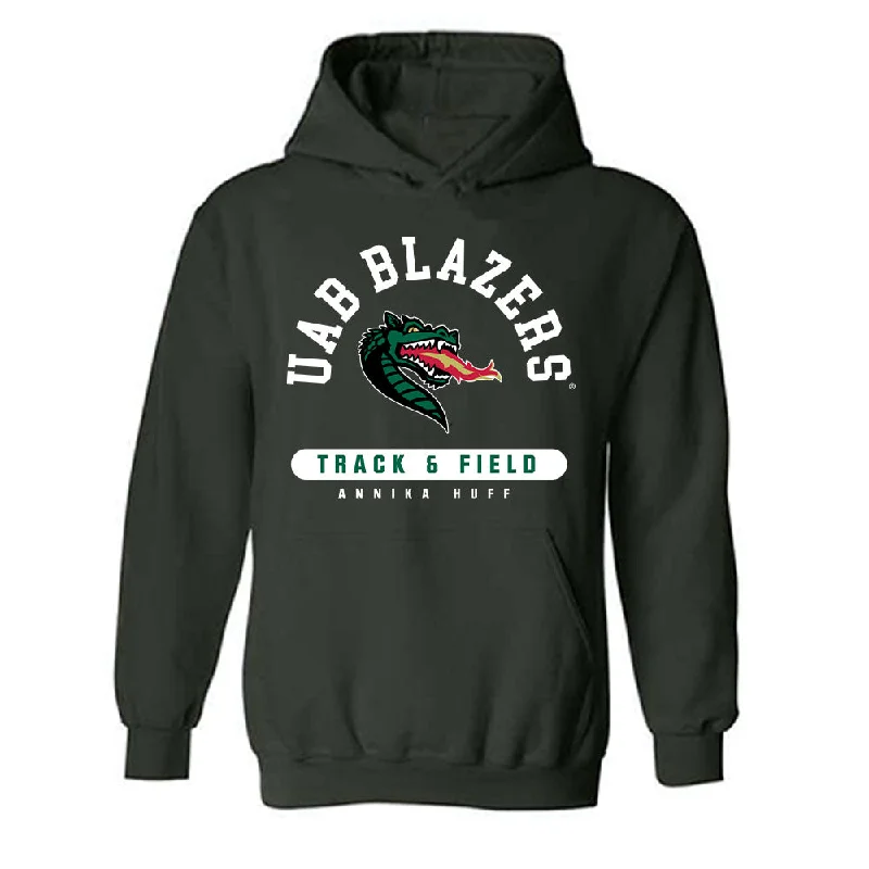 UAB - NCAA Women's Track & Field : Annika Huff - Classic Fashion Shersey Hooded Sweatshirt Hoodie with Hem Raw Edge Edgy Unfinished UAB - NCAA Women's Track & Field : Annika Huff - Classic Fashion Shersey Hooded Sweatshirt Hoodie with Hem Raw Edge Edgy Unfinished