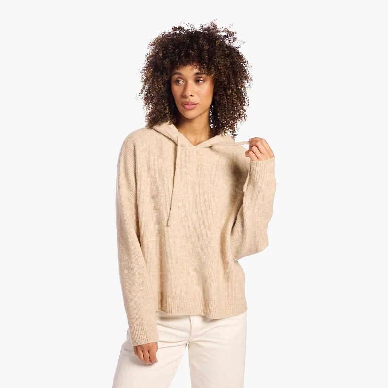 Cozy Knit Ribbed Sweater Hoodie | Heather Oat Hoodie with Button Placket Classic Preppy Cozy Knit Ribbed Sweater Hoodie | Heather Oat Hoodie with Button Placket Classic Preppy